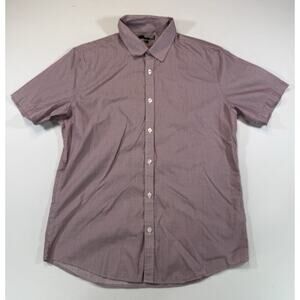 Murano Slim Fit Button Up Shirt Mens Large Red Micro Check Cotton